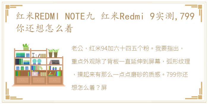 红米REDMI NOTE九 红米Redmi 9实测,799你还想怎么着