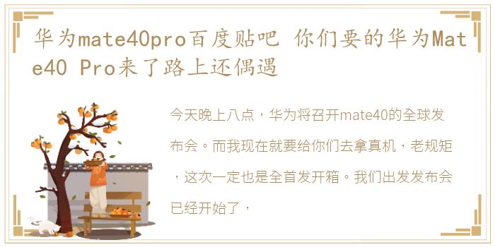 华为mate40pro百度贴吧 你们要的华为Mate40 Pro来了路上还偶遇