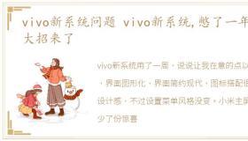 vivo新系统问题 vivo新系统,憋了一年的大招来了