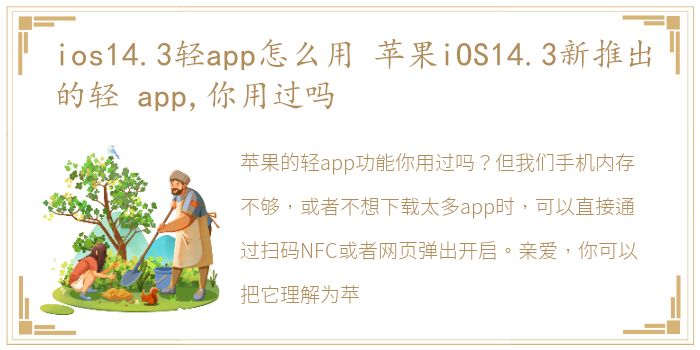 ios14.3轻app怎么用 苹果iOS14.3新推出的轻 app,你用过吗