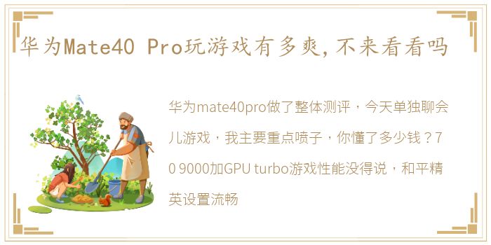 华为Mate40 Pro玩游戏有多爽,不来看看吗