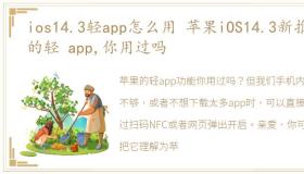 ios14.3轻app怎么用 苹果iOS14.3新推出的轻 app,你用过吗