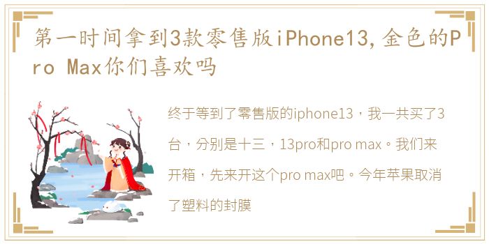 第一时间拿到3款零售版iPhone13,金色的Pro Max你们喜欢吗