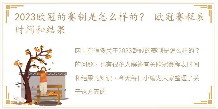 2023欧冠的赛制是怎么样的？ 欧冠赛程表时间和结果