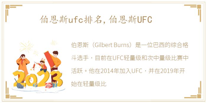 伯恩斯ufc排名,伯恩斯UFC