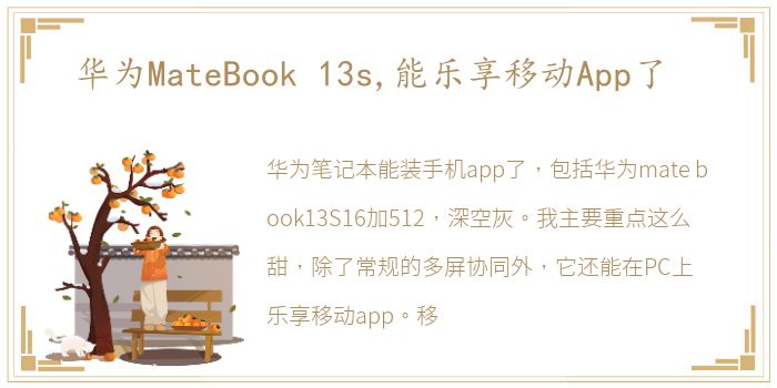 华为MateBook 13s,能乐享移动App了