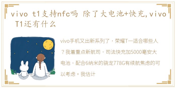 vivo t1支持nfc吗 除了大电池+快充,vivo T1还有什么