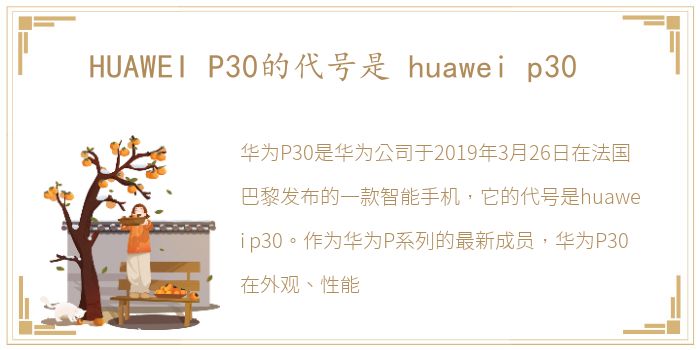 HUAWEI P30的代号是 huawei p30