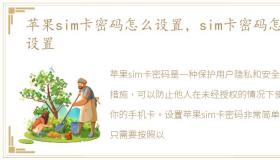 苹果sim卡密码怎么设置，sim卡密码怎么设置