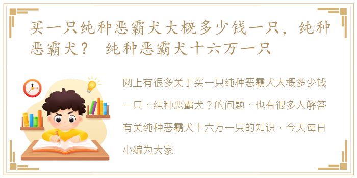 买一只纯种恶霸犬大概多少钱一只，纯种恶霸犬？ 纯种恶霸犬十六万一只