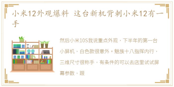 小米12外观爆料 这台新机背刺小米12有一手