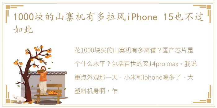 1000块的山寨机有多拉风iPhone 15也不过如此