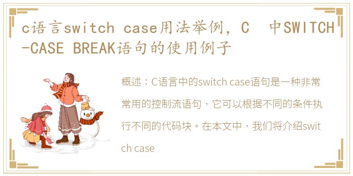 c语言switch case用法举例，C 中SWITCH-CASE BREAK语句的使用例子