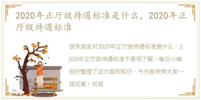 2020年正厅级待遇标准是什么，2020年正厅级待遇标准