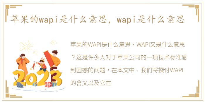 苹果的wapi是什么意思，wapi是什么意思