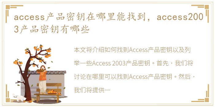 access产品密钥在哪里能找到，access2003产品密钥有哪些