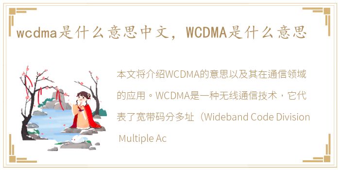 wcdma是什么意思中文，WCDMA是什么意思