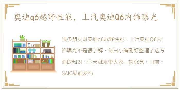 奥迪q6越野性能，上汽奥迪Q6内饰曝光