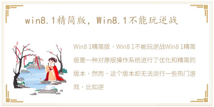 win8.1精简版，Win8.1不能玩逆战