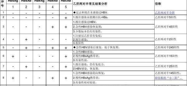 乙肝两对半对照表的检查 两对半检查结果对照表