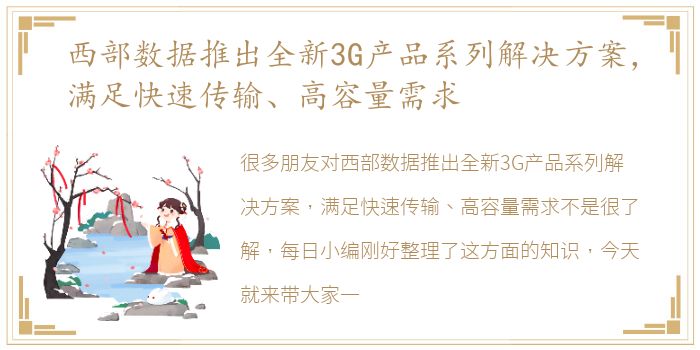 西部数据推出全新3G产品系列解决方案，满足快速传输、高容量需求