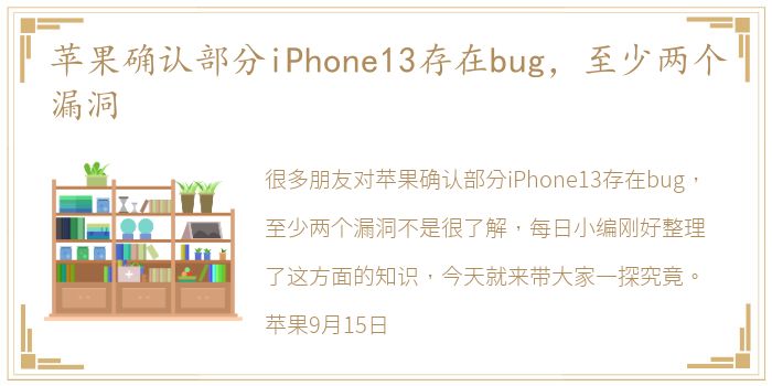 苹果确认部分iPhone13存在bug，至少两个漏洞