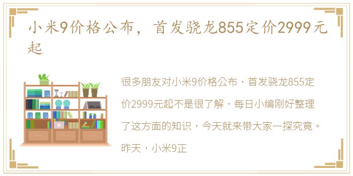 小米9价格公布，首发骁龙855定价2999元起