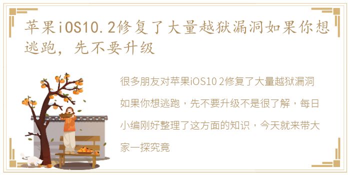 苹果iOS10.2修复了大量越狱漏洞如果你想逃跑，先不要升级