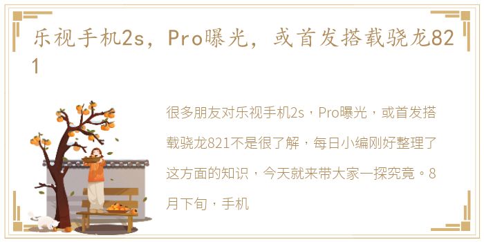 乐视手机2s，Pro曝光，或首发搭载骁龙821