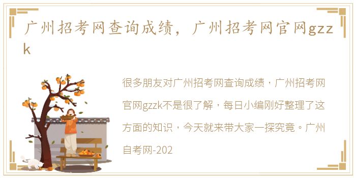 广州招考网查询成绩，广州招考网官网gzzk