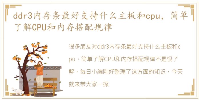 ddr3内存条最好支持什么主板和cpu，简单了解CPU和内存搭配规律