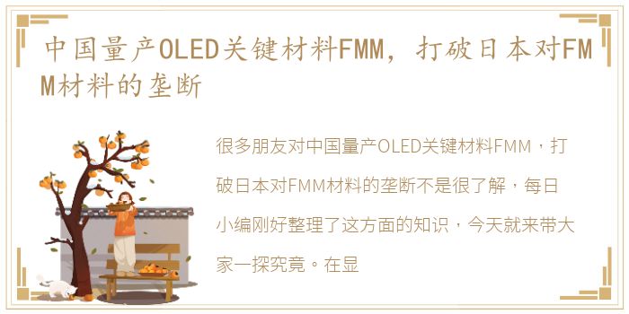 中国量产OLED关键材料FMM，打破日本对FMM材料的垄断