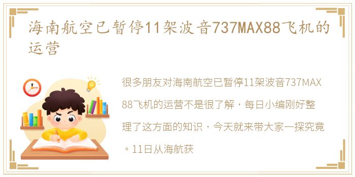 海南航空已暂停11架波音737MAX88飞机的运营