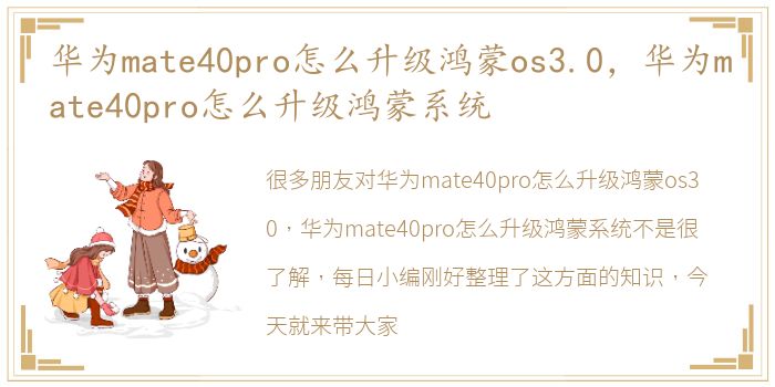 华为mate40pro怎么升级鸿蒙os3.0，华为mate40pro怎么升级鸿蒙系统