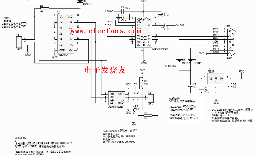 rs232转rs422电路图，RS232转RS485电路图