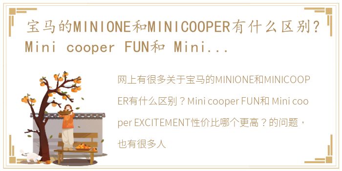 宝马的MINIONE和MINICOOPER有什么区别？Mini cooper FUN和 Mini cooper EXCITEMENT性价比哪个更高？ mini买one还是cooper