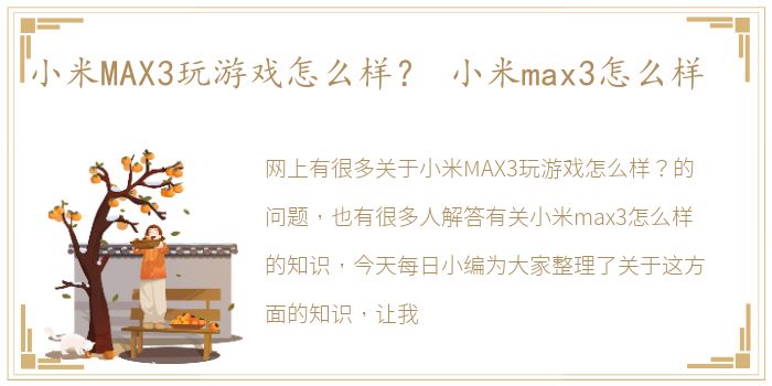 小米MAX3玩游戏怎么样？ 小米max3怎么样