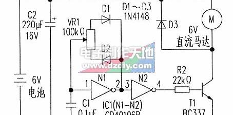 直流调速马达怎么接线，CD40106直流马达转速控制器