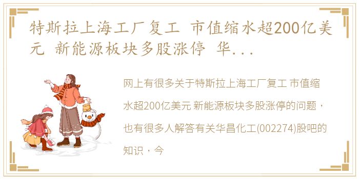 特斯拉上海工厂复工 市值缩水超200亿美元 新能源板块多股涨停 华昌化工(002274)股吧