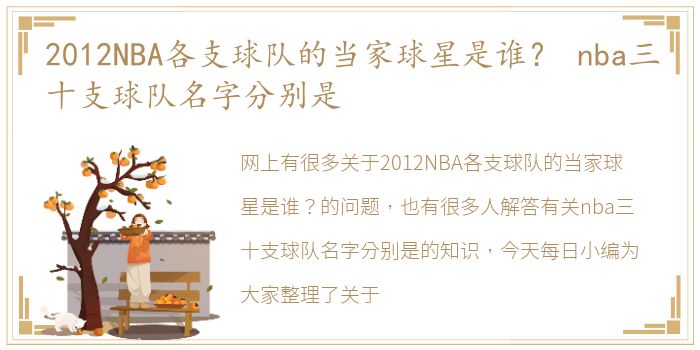 2012NBA各支球队的当家球星是谁？ nba三十支球队名字分别是