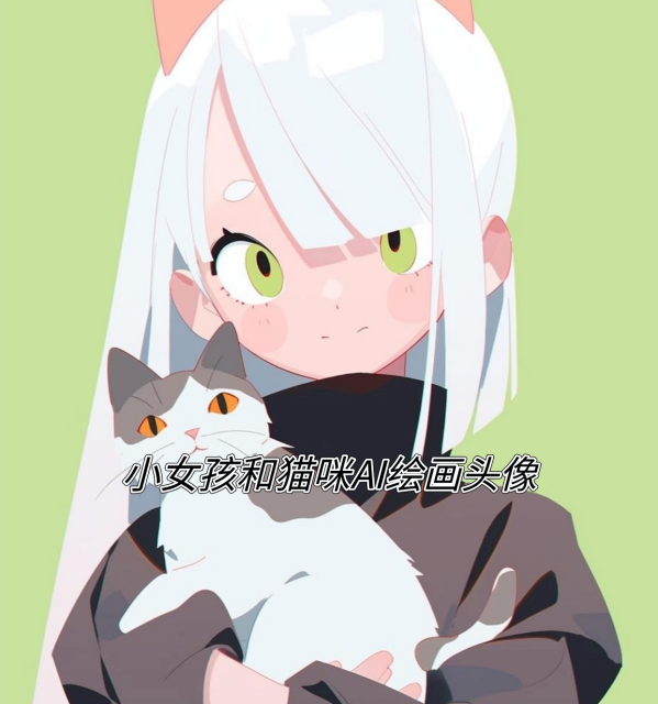 小女孩和猫咪AI绘画头像 小猫大全可爱图画