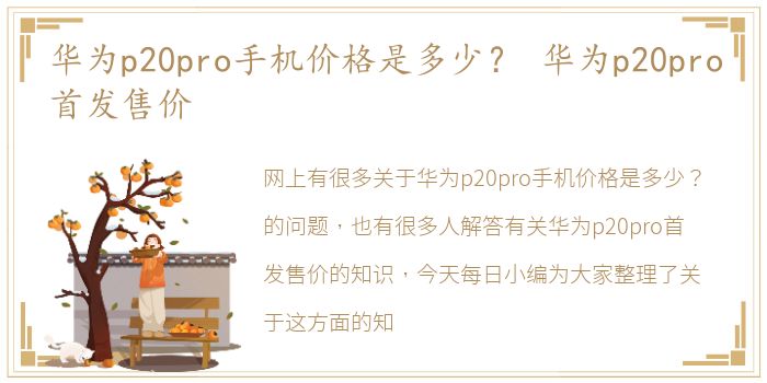 华为p20pro手机价格是多少？ 华为p20pro首发售价