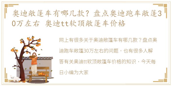 奥迪敞篷车有哪几款？盘点奥迪跑车敞篷30万左右 奥迪tt软顶敞篷车价格