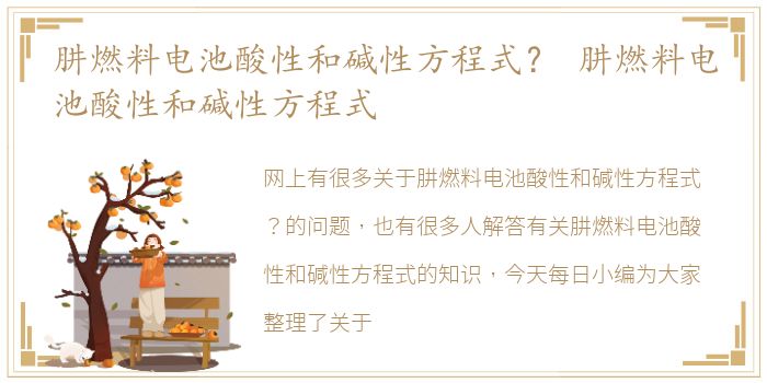 肼燃料电池酸性和碱性方程式？ 肼燃料电池酸性和碱性方程式