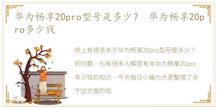 华为畅享20pro型号是多少？ 华为畅享20pro多少钱