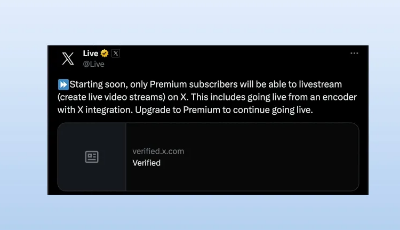X正在将直播作为一项高级功能